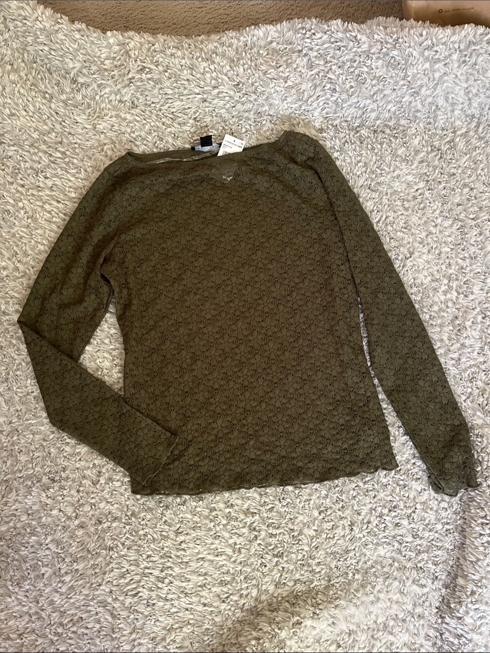Sanctuary Olive Green Long Sleeve Lace Tee
